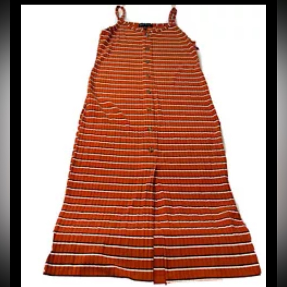 Derek Hart RUST brown Maxi DRESS White Striped Button Front Y2K GRUNGE 90s NEW